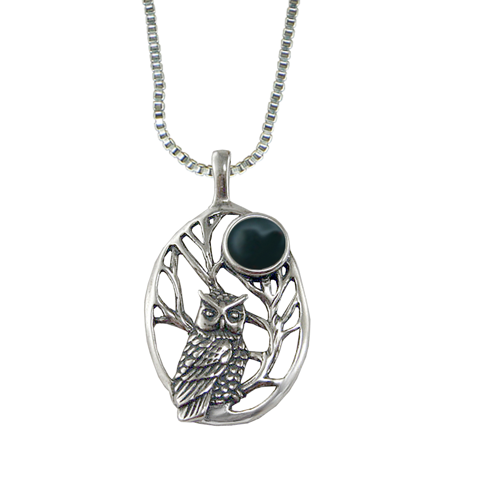 Sterling Silver Sacred Owl Pendant With Bloodstone